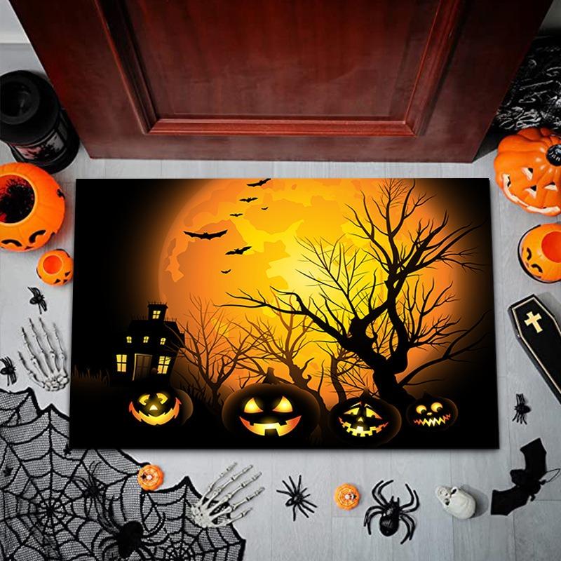 

Halloween Themed Door Mat With Spooky Patterns Like Ghosts Bats Black Cats Pumpkins Non Slip Durable Entrance Rug Indoor 40x60cm