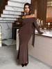 European Strapless Long Sleeve Bodycon Maxi Dress for Women - 2025 Autumn/Winter Collection