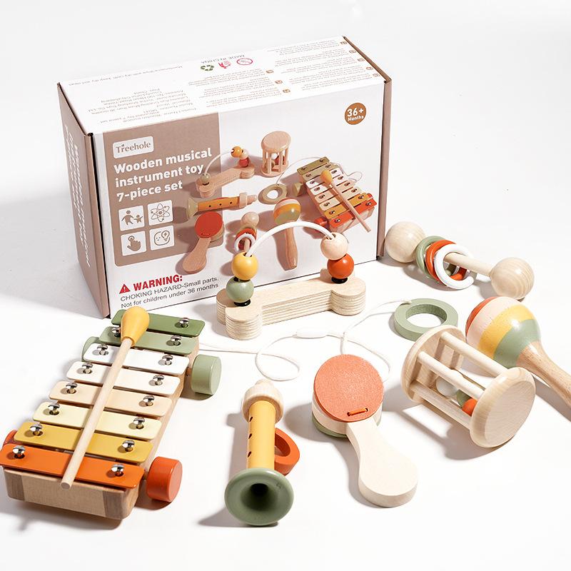 Early Education Puzzle Soothing Rattle Toy Montessori Orff Musical Instrument Baby Grip Training, Wooden