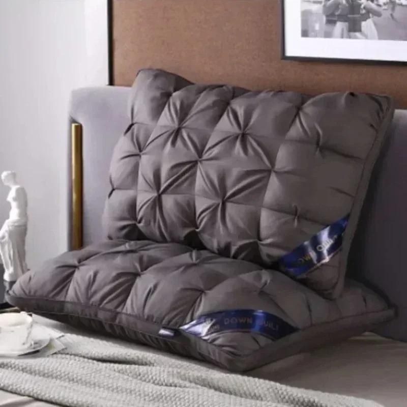 1PC Luxury White Goose Down Pillows Down-proof King Queen 100% Cotton Bedding 3D Style Rectangle Pillow for You Lover Gift