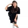 Damen American Retro Baumwolle Schwarz Hip-Hop Locker geschnittenes T-Shirt, Kurzarm, Übergröße, Trendiger Sommerstil