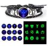 12 Constellation Zodiac Sign Black Braided Leather Bracelet Cancer Leo Virgo Libra Woven Glass Dome Jewelry Punk Men Bracelet