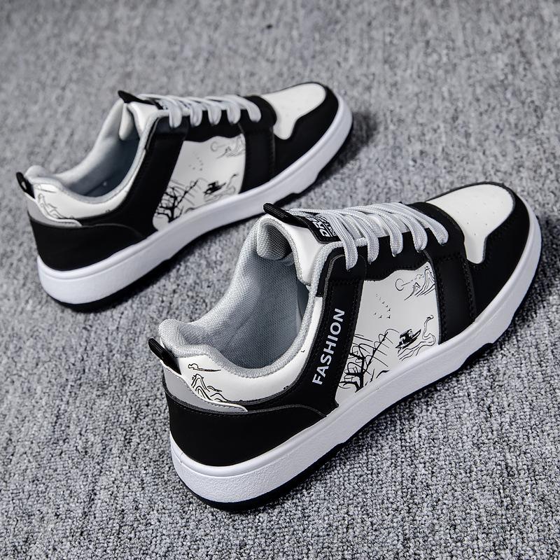 2025 autumn casual men's shoes fashion board shoes soft sole versatile leather surface white shoes printed trendy shoes foreign trade Forrest Gump sh