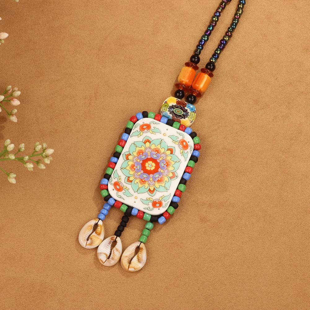 Bohemian Ethnic Long Sweater Chain Necklace for Women, Handmade Woven Retro Tassel Pendant