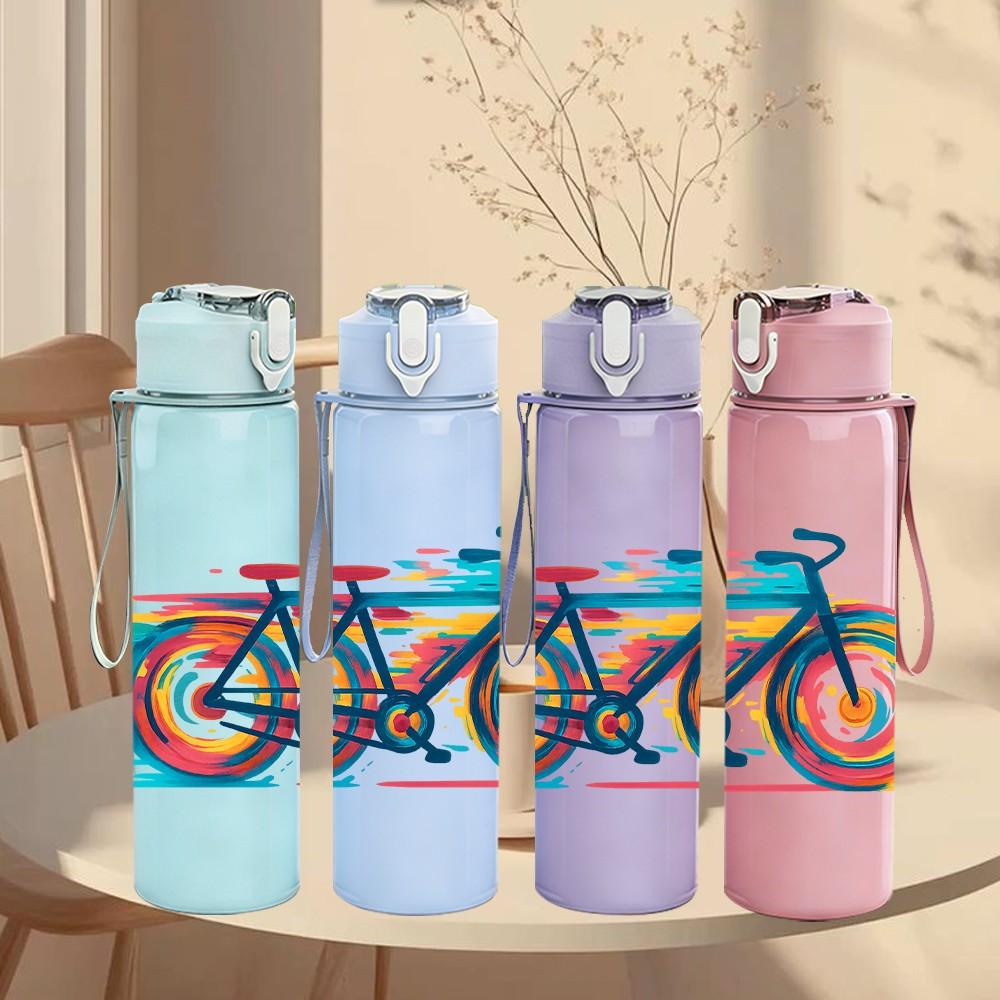 1PC Graffiti Rainbow Bicycle Art 750ml Color Plastic Sports Water Bottle Leakproof Flip Straw Lid Suitable for Sports Office Home Use
