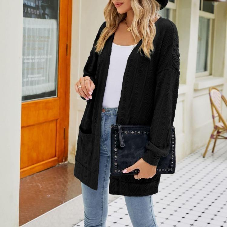Fashion Casual Solid Color Womens Mid Length Cardigan Sweater Coat