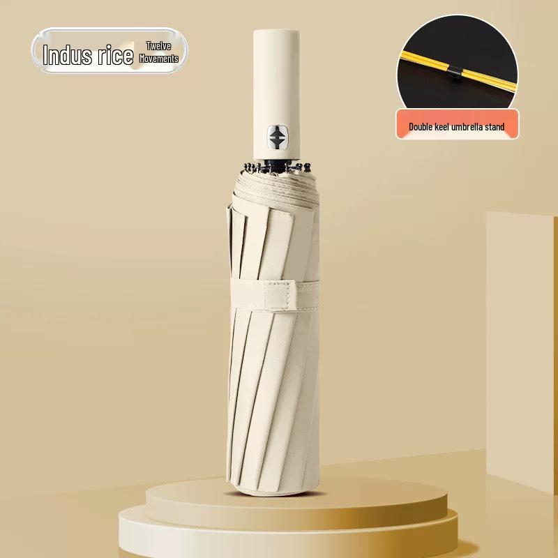 Zakázkový UV černý lepicí deštník proti slunci a dešti – Dámský třídílný design s potiskem loga.