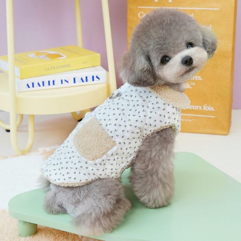 Cute Print Dog Down Jacket Soft Plush Dog Clothes Luxury Puppy Jacket Coat Winter Warm Cat Vest Cozy Pet Overcoat Bichon Apparel