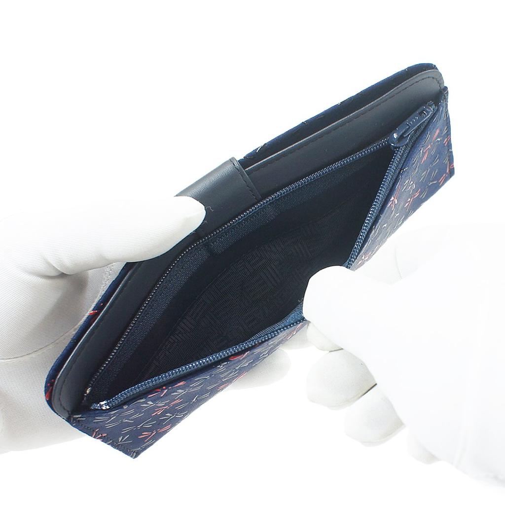 [Inden-ya] Inden Long Wallet, Thin, with Coin Purse, Deerskin, Nagomi Design, Dragonfly Pattern, Navy Blue with Black and Red Lacquer, 7512