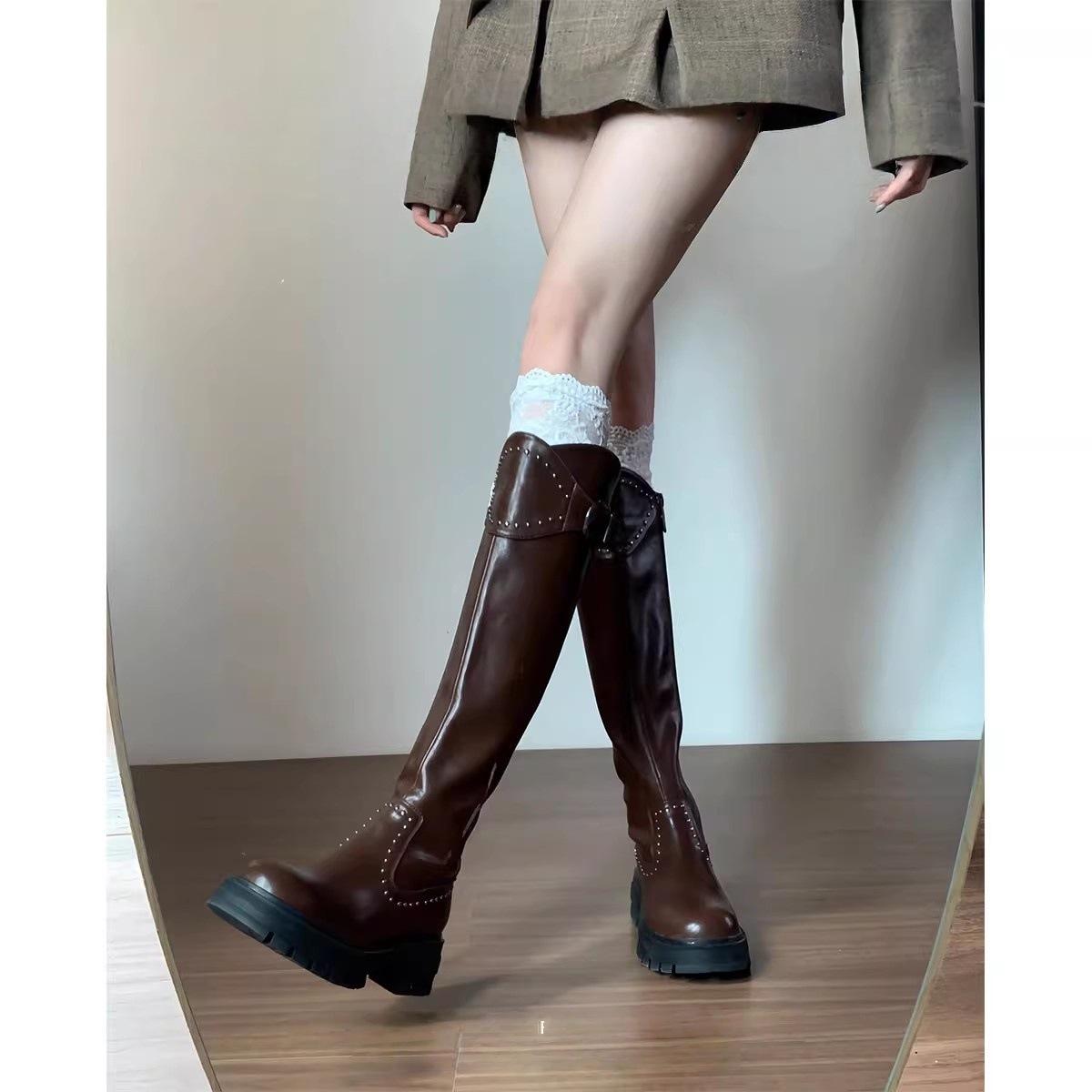 

Brown platform locomotive rider boots women s autumn and winter 2025 new super fire boots versatile and advanced sense 35 коричневый