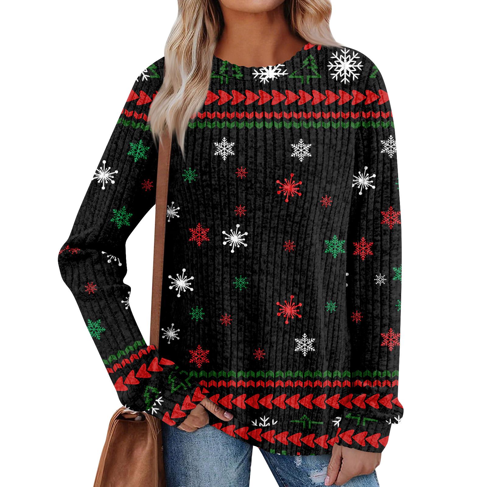 

Women s Printed Lightweight Brushed-Cotton Round Neck Top L