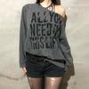 Womens Streetwear Long Sleeve Cropped Hoodie With Rivet Embellishment Graphic Print Asymmetrical Neckline Plus Size S M L