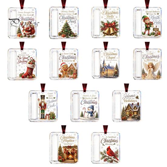 Transparent Acrylic Holiday Pendant Christmas Cash Gift Ornament, Clear Money Holder, Xmas Holder Ornament Tree Hanging Decoration, Funny Ways To for