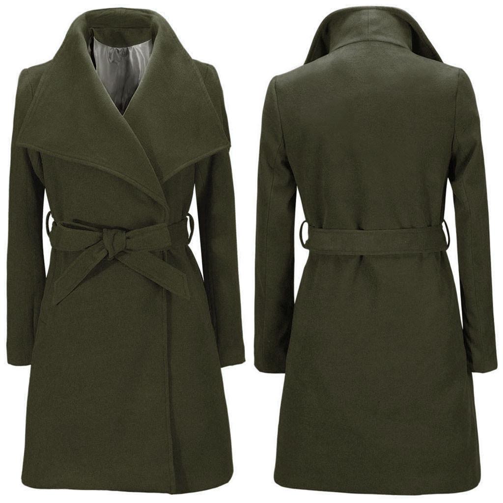Womens Long Coat Warm Wool Lapel Trench Jacket Cardigan Long Slim Overcoat