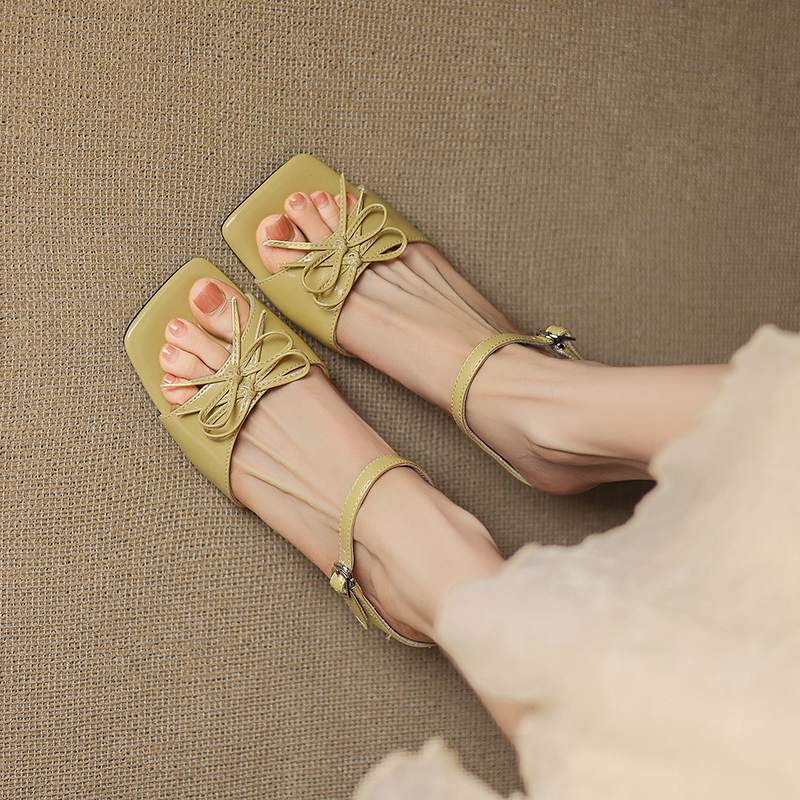 

Krazing Pot cow skin Summer Size 42 butterfly-knot Thin High Heels Women Superstar Women Peep Toe Slip on Sandals 35 жёлтый