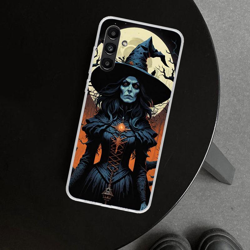 Halloween Moon Witch Horror Phone Case Cover for Samsung Galaxy A17 A16 A26 A36 A56 A57 A37 A15 A25 A35 A55 A14 A24 A34 A54 A13