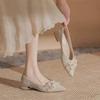 Low Heel Two Wear Pointed Thick Heel Shallow Mouth Single Shoes Flat Sole Not Tired Foot Single Shoes 2025 Spring and Summer Beautiful Flower Wedding