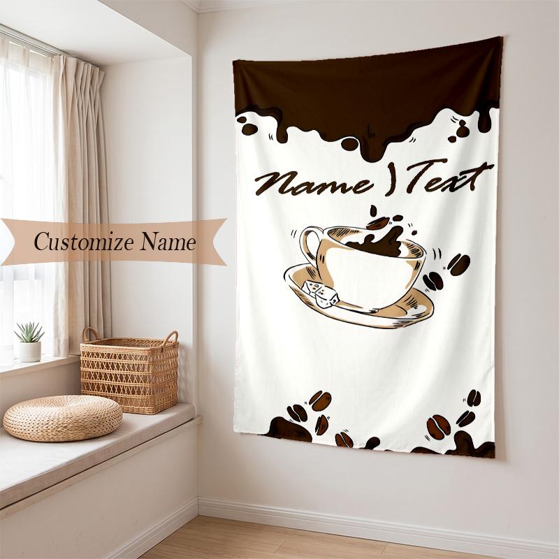 Cozy Coffee (19) Custom Name Tapestry Wall Hanging Soft Backdrop Tapestry for Bedroom Living Room Dorm Home Decor Gift