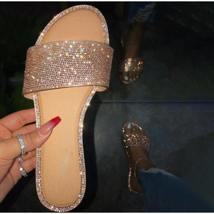 42 Large Size 43 Rhinestone Cool Slippers Women's One-word Drag Women's Sandals Summer New Slippers Wshi