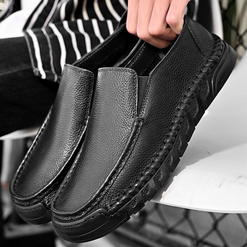 Large Size Doudou Shoes Men'S One-Pedal Loafers Men'S Soft Leather Soft-Soled Lazy Casual Driving Shoes
