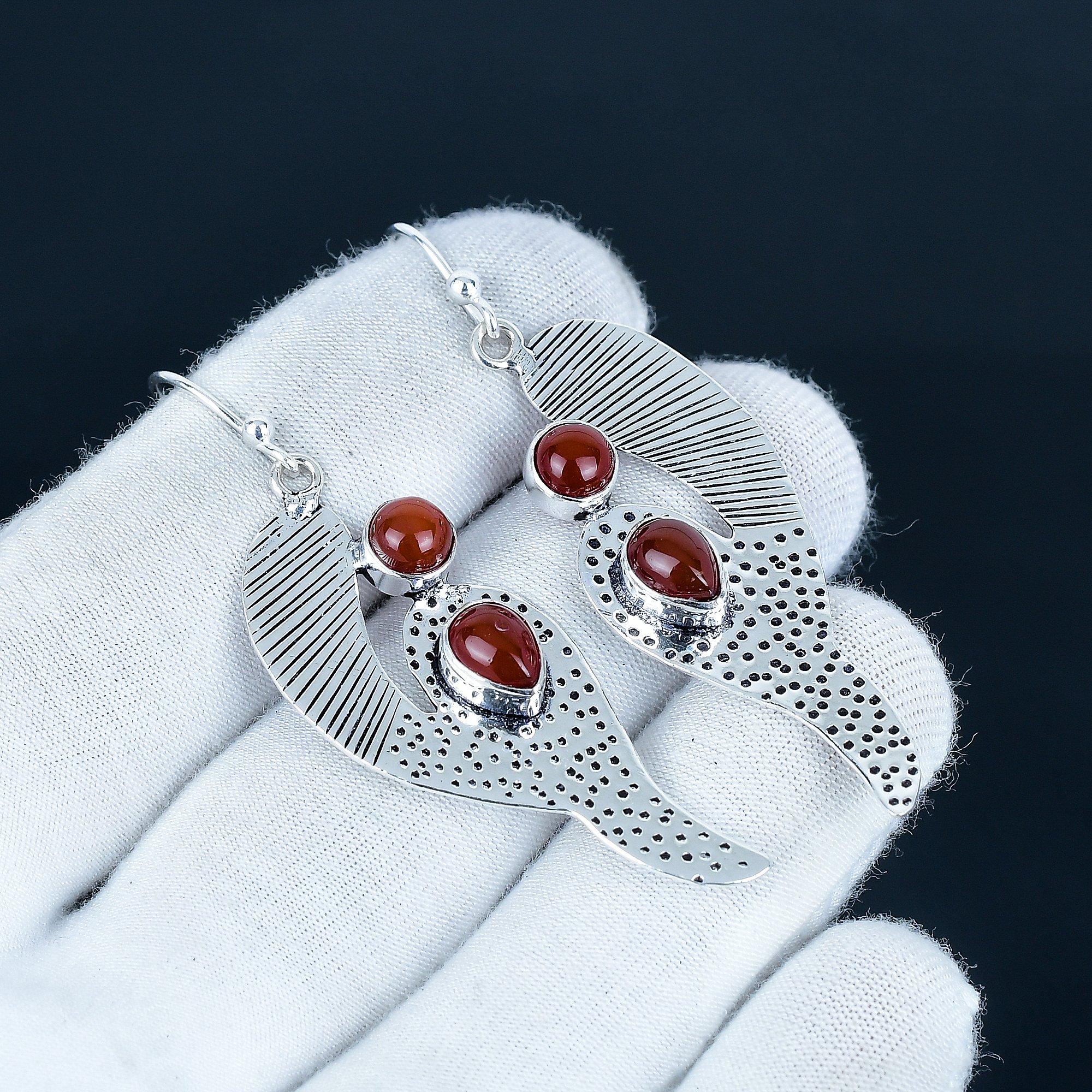 

Серьги из натурального сердолика, серьги из стерлингового серебра 925 пробы, серьги-подвески из серебра в стиле бохо ручной работы, подарок на годовщину 7 Cm красный