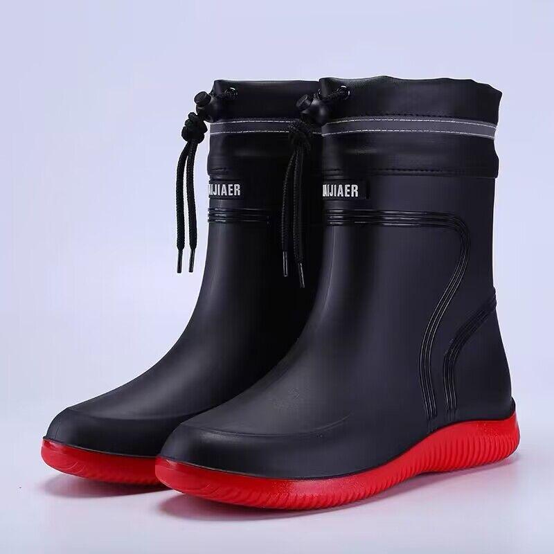 Waterproof shoes men's and women's rain shoes fashionable medium tube thickened warm rubber shoes work non-slip fishing kitchen rain boots