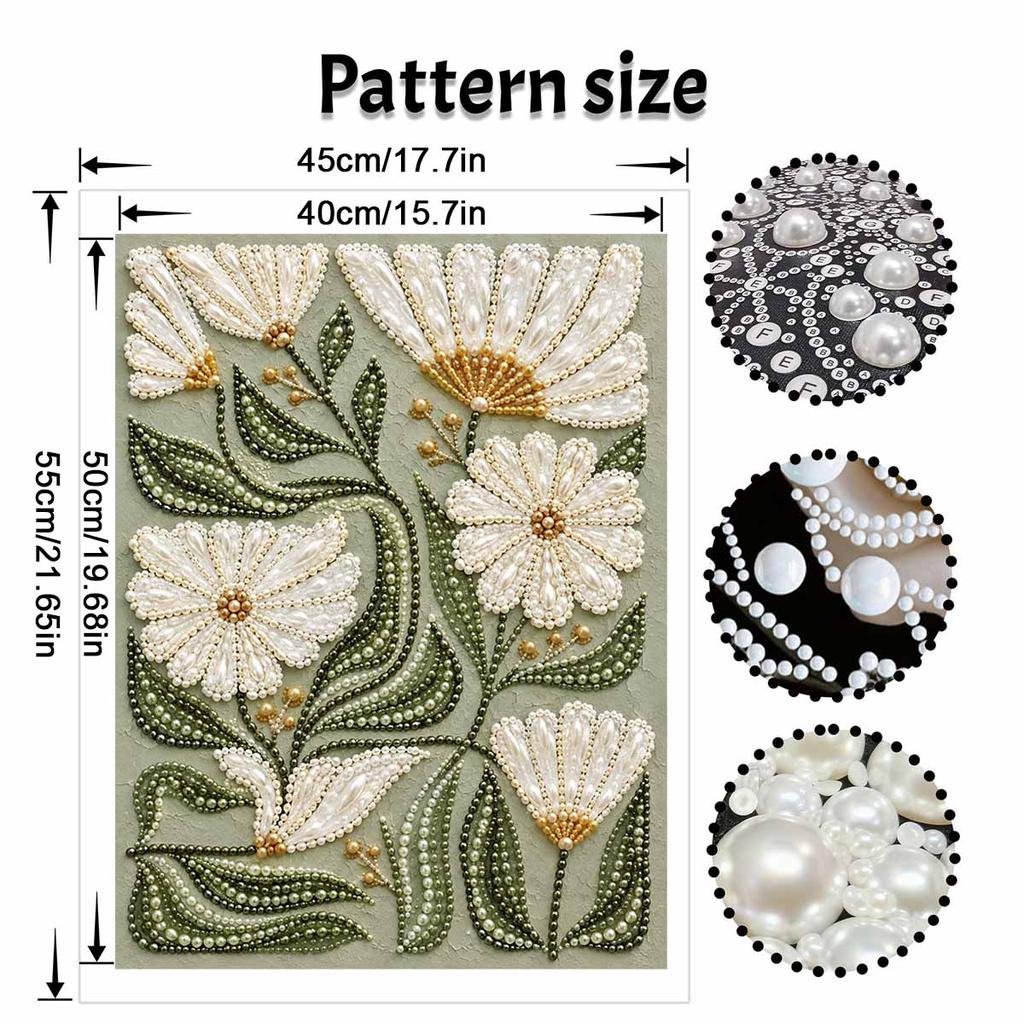Elegant Floral Pearl Painting Kit with Frame Sparkling Bead Canvas Romantic Handmade Wall Decor Art Gift for Women Unique Home Craft Projects