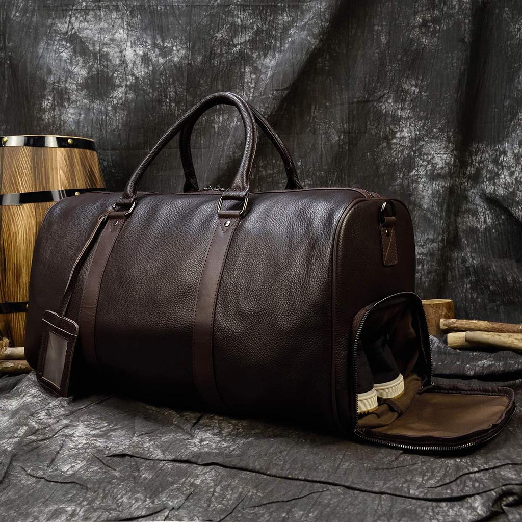 Echtes Leder Boston Bag für Große Reisetasche für 2 Nächte oder 3 Golfschuhboden Schulter Schule Heimkehr Business 55cm Herren, Kapazität, Tage, Tasche,