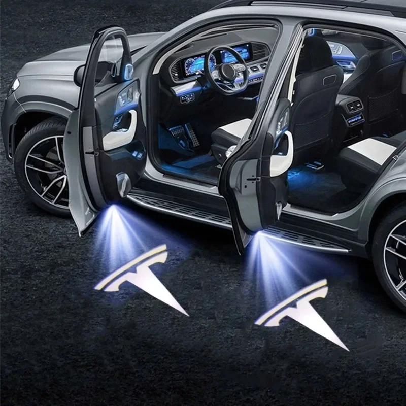 Car Sticker Tesla 2pcs Car Door Welcome Lights Projector Shadow Lamp Decor for Tesla Model S 2014-2019 Model 3 2018-2020 Model X