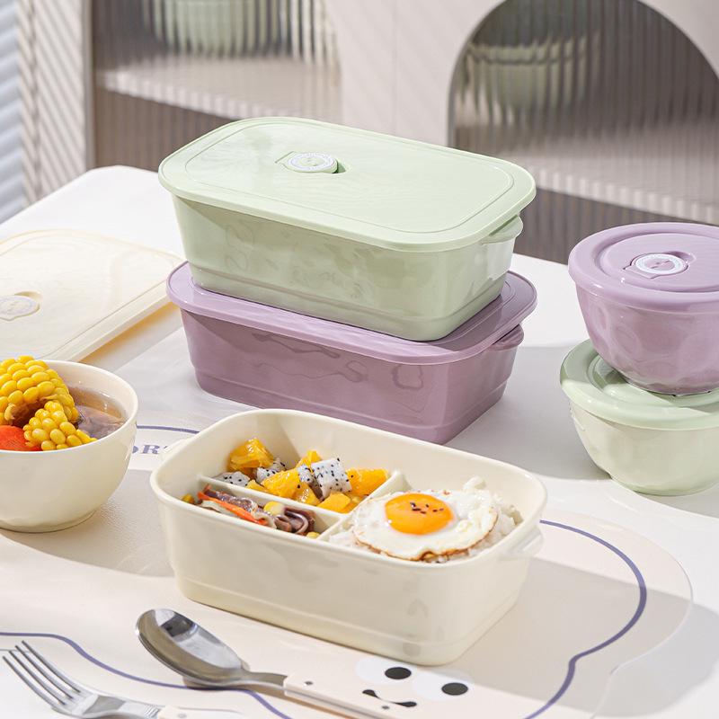 Ceramic Divided Lunch Box with Lid – Microwave Safe Bento Box for Students and Office Workers