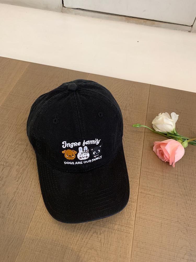 

Кремова весняна бейсболка в корейську клітку з милим мультяшним вишивкою, велика окружність голови, що показує обличчя, маленька кепка M (54-58cm) Cotton Plain Version чорний