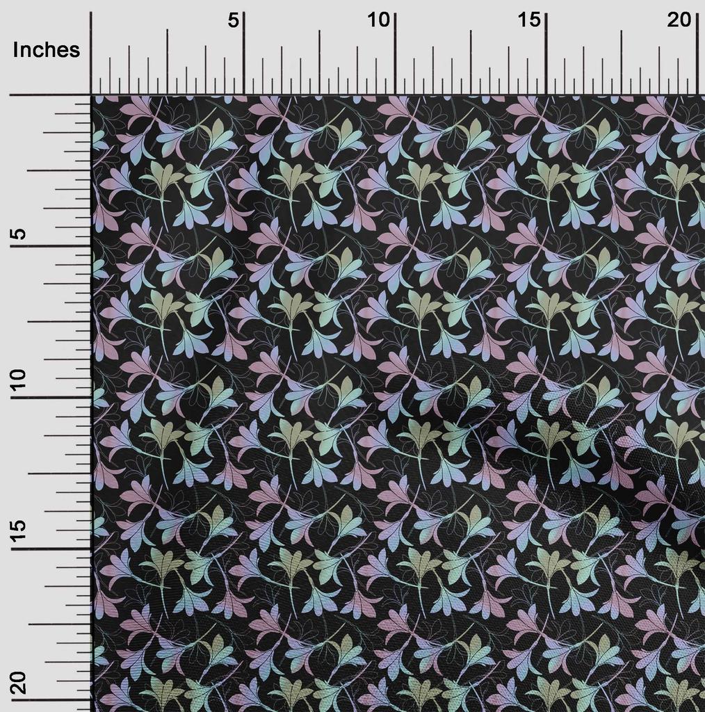oneOone Georgette Viscose Black Fabric Leaves Fabric For Sewing Printed Craft Fabric By The Yard 42 Inch