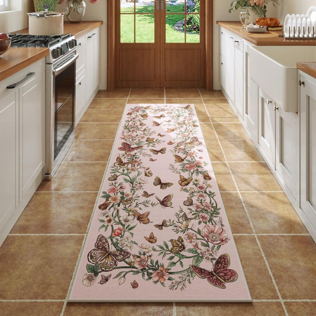 American-Style Floral Carpet, Moisture-Proof, Machine Washable, Hallway Rug, Bedroom Bedside Rug, Home Decoration