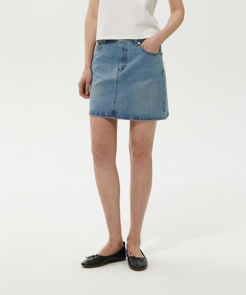 PLAC WOMEN Vintage Washed Denim Mini Skirt Light Blue