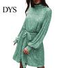 Solid Sequin Dress for Women Sequined Lace Up O-neck Long Sleeve Short Color Center of Attention Spring Autumn with Waist Tie Parties Weddings
