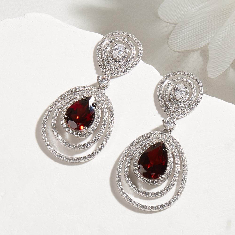 Fine Jewelry Gorgeous Design Sterling Silver 925 Natural Red Garnet Earrings Lady Anniversary Banquet Gift