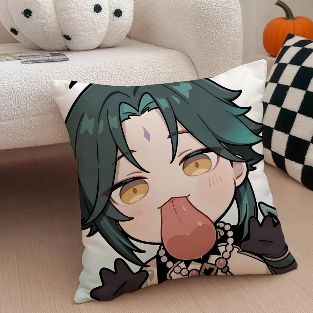 MiHoYo süß lustig Genshin Emotes Meme Kissenbezug Überwurf Kissenbezug Verdeckter Knopf Strapazierfähiges Polyester Stuhlkissen