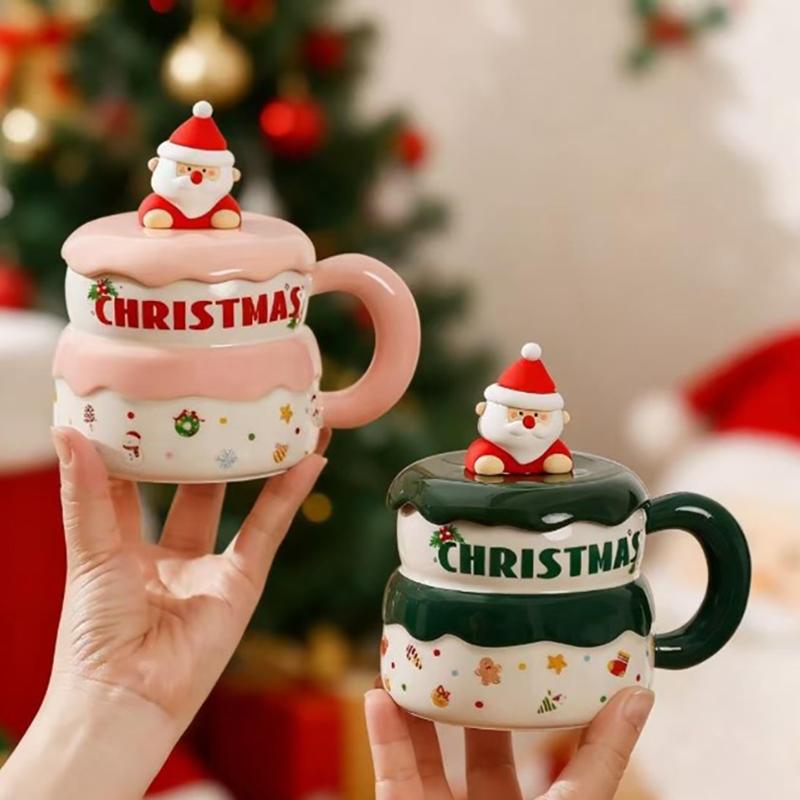 400ML Santa Claus Ceramic Cup Large Capacity Painted Coffee Mug Afternoon Tea Flower Tea Cup Home Breakfast Mug Christmas Gifts