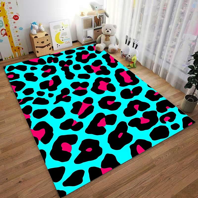 Leopard Print Area Rug with Turquoise, Black, and Pink Bold Pattern Design Suitable for Use As an Anti-slip for Room and Bedroom Sofas