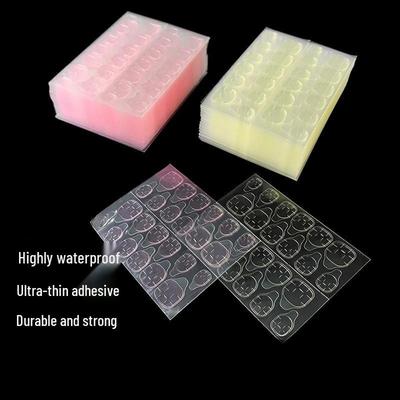 Nail Tip Adhesive: High Viscosity 0.4mm Waterproof Pink/Yellow Double-Sided Jelly Glue