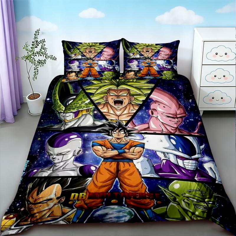 Anime Dragon Ball 3pz Copripiumino Goku Cartone Animato Set Biancheria da Letto Coperta per Bambini Matrimoniale King Size per Camera da Letto Decorazione Casa