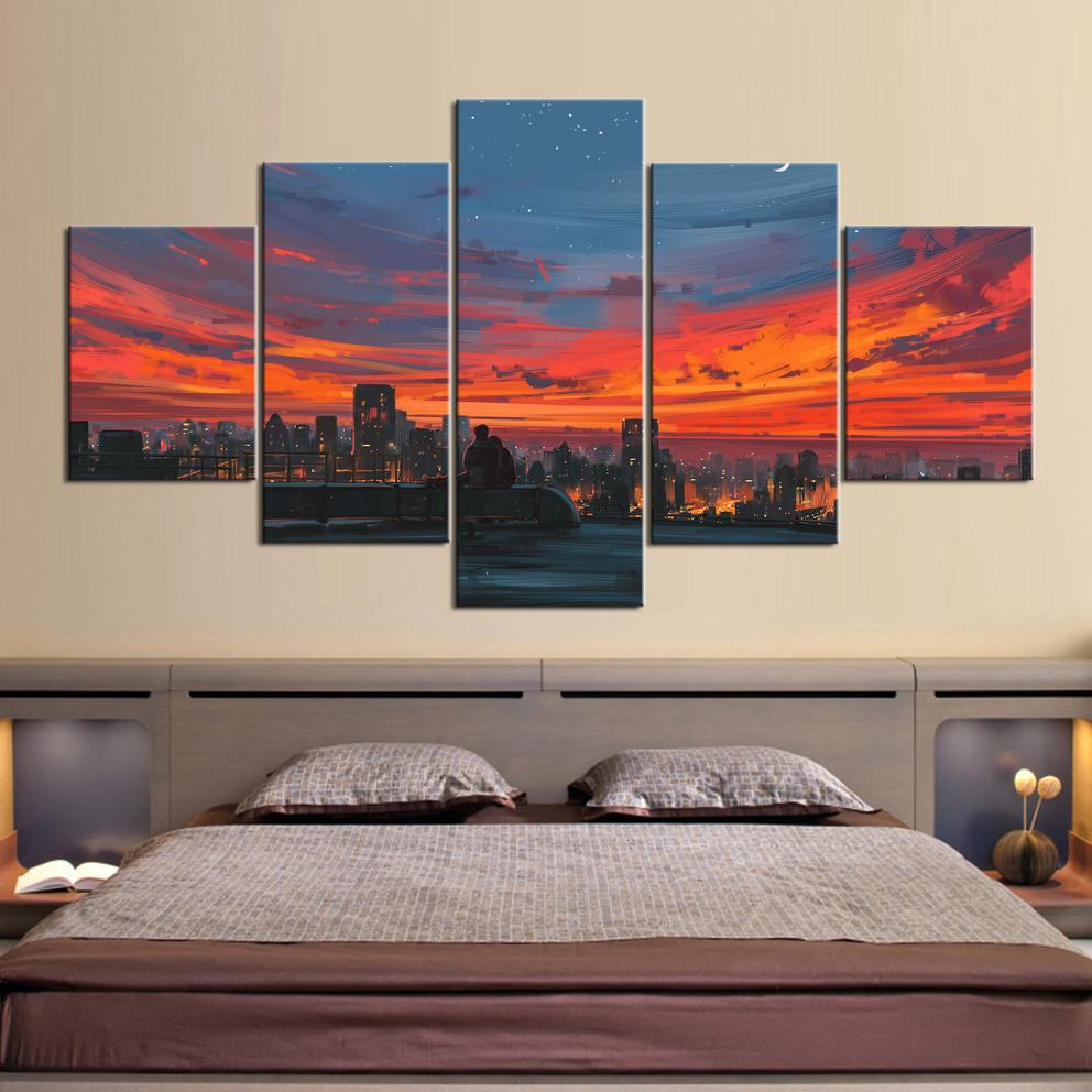 

Модульный постер для домашнего декора, 5 панелей, картины «Любители закатов в сумерках», рамки, плакат с принтом, фотографии, Декор, настенное искусство, без рамки 40x60cm*2 40x80cm*2 40x100cm*1
