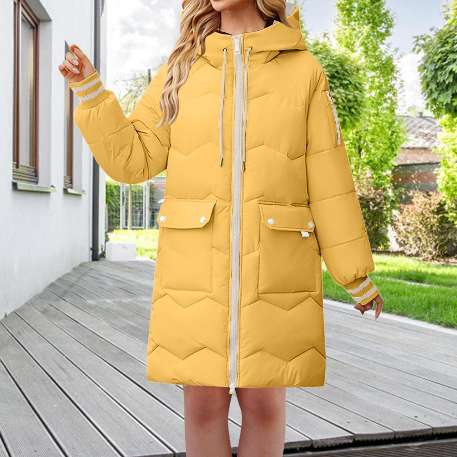 

Свободное зимнее пальто средней длины с утолщенной хлопковой подкладкой для женщин XL жёлтый