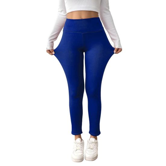 Winter Leggings High-Waisted Straight Leg Pants with Velvet Lining Solid Color Body Shaping Women Leggings