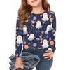 Girls Long Sleeve T Shirts Kids Fall Tops Crewneck Halloween Printed Basic Tees 3-9Y