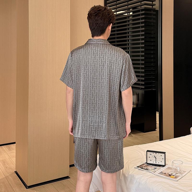 Factory 1011 Men's Ice Silk Pajamas Women's Spring Thin Short Sleeve Douyin Live Fashion Printing Set
