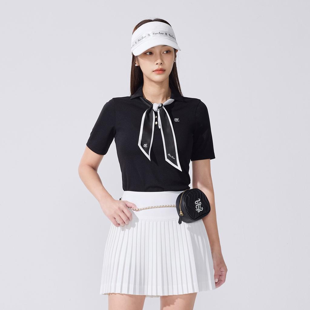 FAIRLIAR GOLF Crochet Flare Pleated Skirt (White)