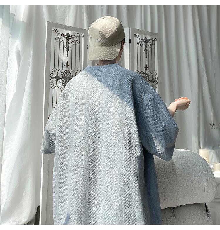 Men's Plus Size Summer Waffle Jacquard Loose Half Sleeve T-Shirt, Round Neck Pullover