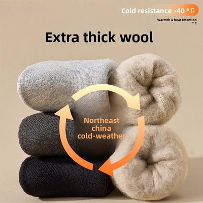 5 Pairs of Men's Autumn and Winter Velvet Thickened Cold Resistant Warm Lock Temperature Wool Tube Socks