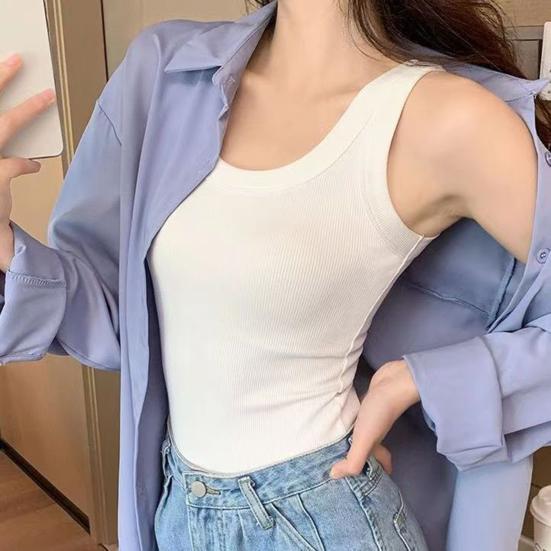 Women Ribbed Tank Top Scoop Neck Sleeveless Camisole Top Fitted Basic Summer Tee Shirt for Parties Street Everyday Wear